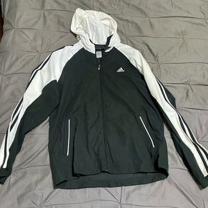 Ladies Adidas Black & White Lightweight Windbreaker Hoodie Size Large